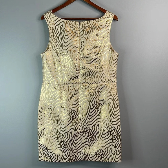 GAP Cowl Neck Tiger Animal Print Dress Cream Gold Metallic Sleeveless Pockets 12 - Picture 9 of 13